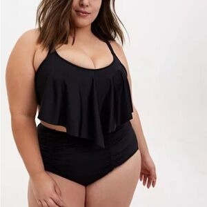Wireless V Flounce Bikini Top - Black - 0|L|12